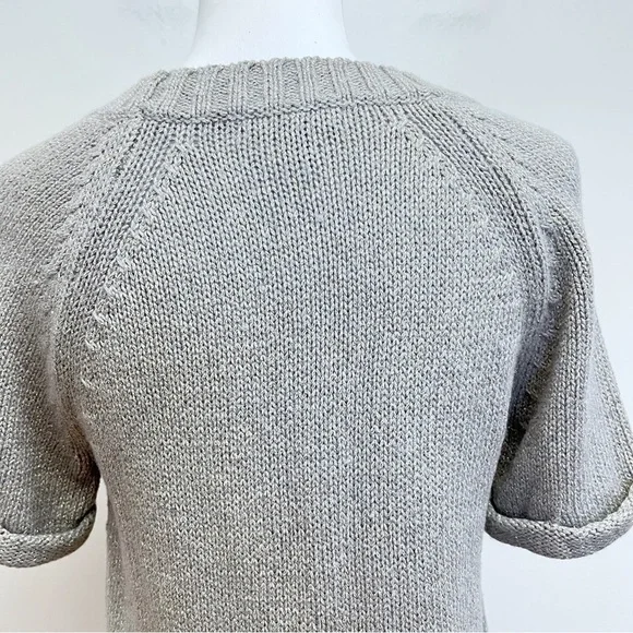Banana Republic Grey Knit Gold Metallic Threaded Short Sleeve Wool Blend Sweater - Picture 8 of 10